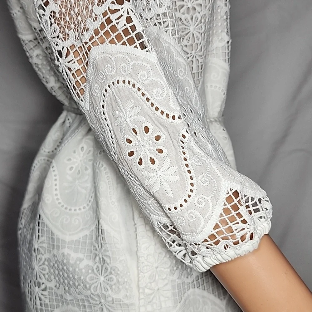 Etcetera Spring 2022 White Lace Dress 3/4 Sleeve‎ Pockets Size 2